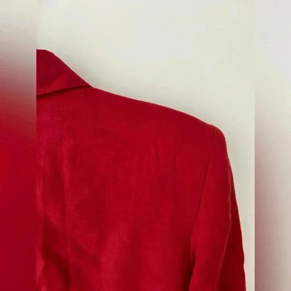 Vintage 90s Episode Red Linen Blazer Gold Button Tailored Jacket Women Size 4 - Picture 10 of 11